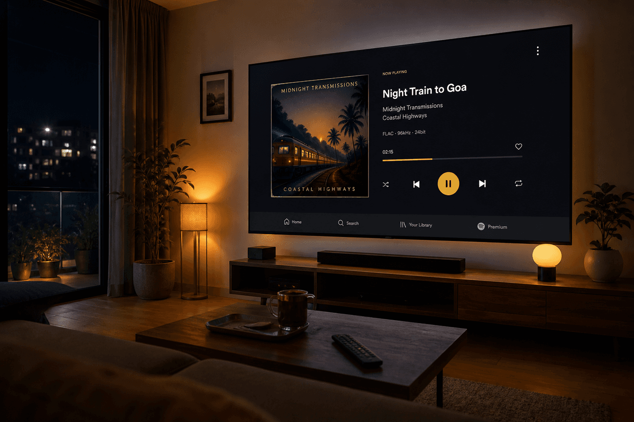 Music player on a living room television